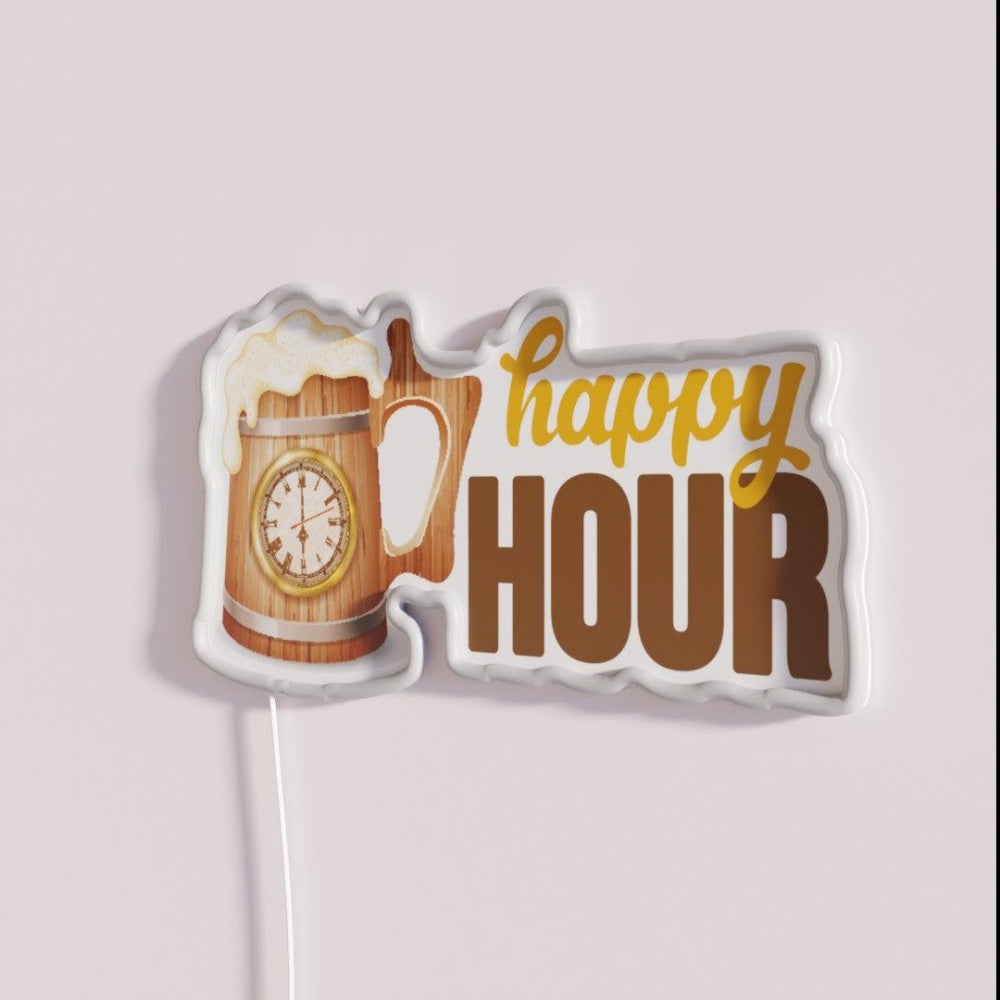 Beer Happy Hour Rgb Led Neon Sign - Neon sign mounted on wall in room
