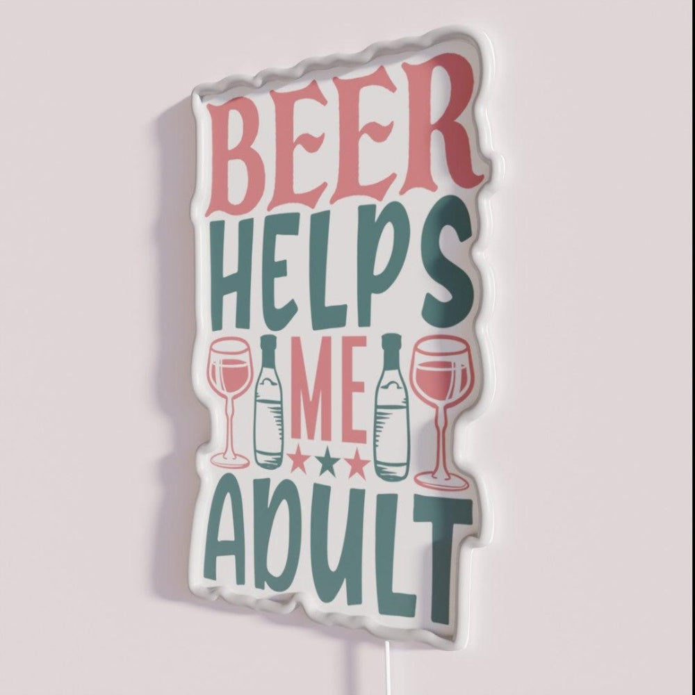 Beer Helps Me Adult Rgb Led Neon Sign - Neon sign mounted on wall in room