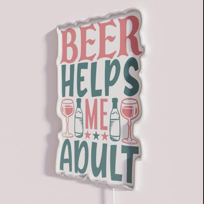 Beer Helps Me Adult Rgb Led Neon Sign - Neon sign mounted on wall in room
