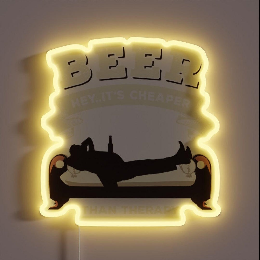 Beer Hey Itscheaper Than Therapy Funny Rgb Led Neon Sign - Custom LED neon sign front view