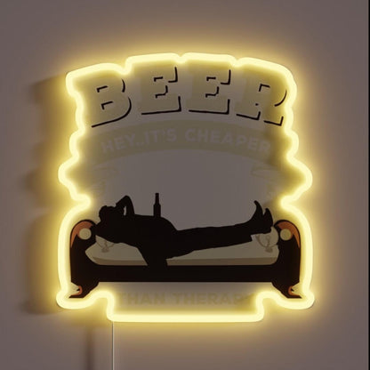 Beer Hey Itscheaper Than Therapy Funny Rgb Led Neon Sign - Custom LED neon sign front view