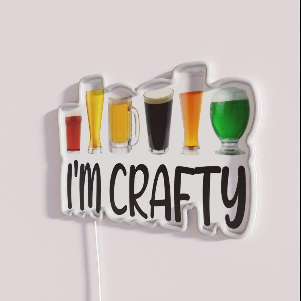 Beer I M Crafty Home Brewing Rgb Led Neon Sign - Neon sign mounted on wall in room