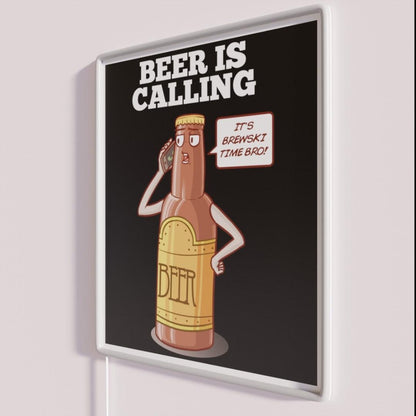 Beer Is Calling Itsbrewski Time Bro Rgb Led Neon Sign - Neon sign mounted on wall in room