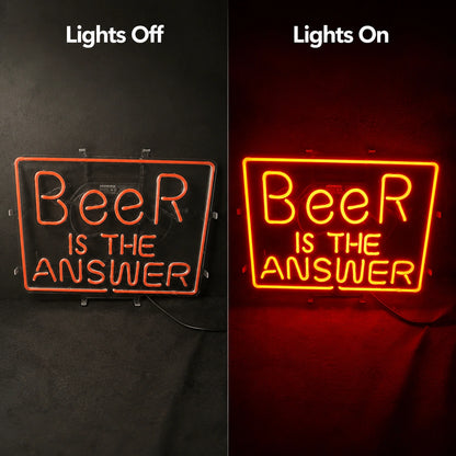 Beer Is The Answer Neon Sign LED Neon Sign day and night comparison