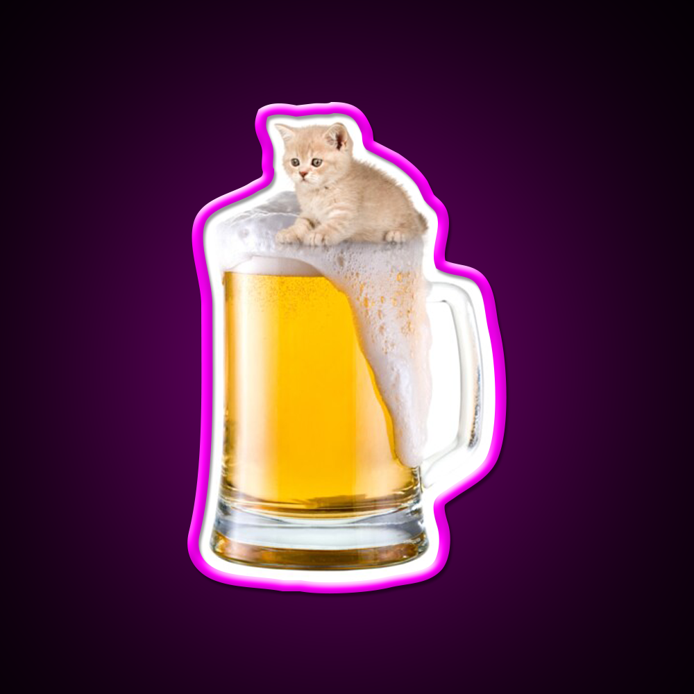 Beer Kitty Beer Bar Decor Led Neon Sign Rgb Color - Neon sign mounted on wall in room