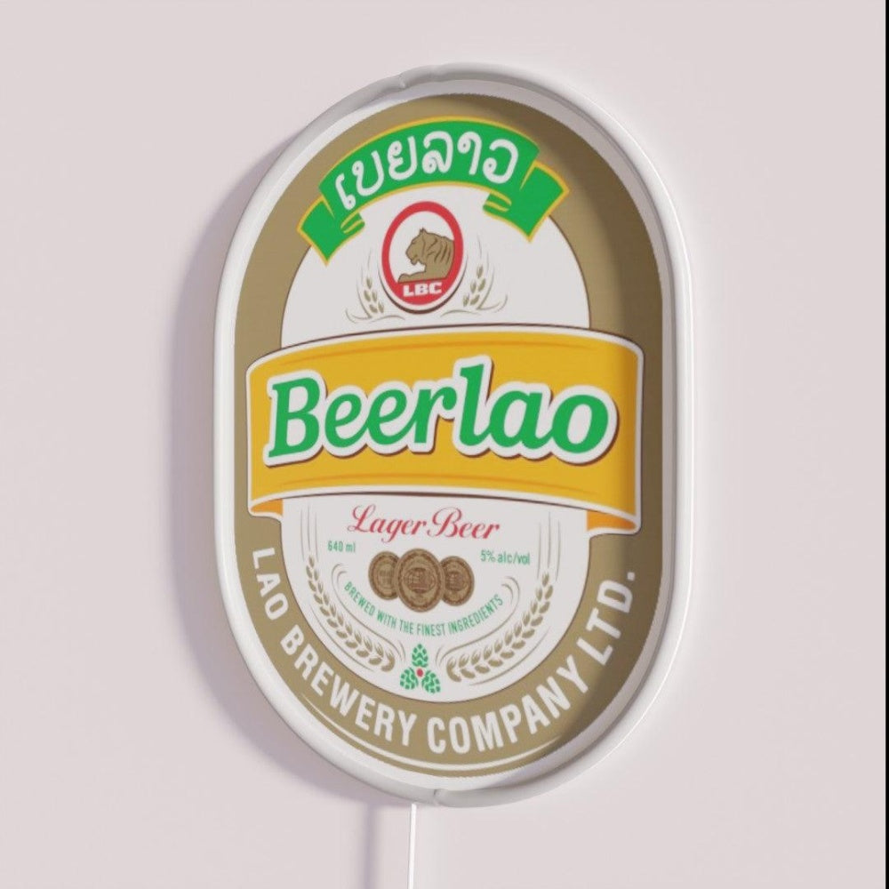 Beer Lao Rgb Led Neon Sign - Neon sign mounted on wall in room