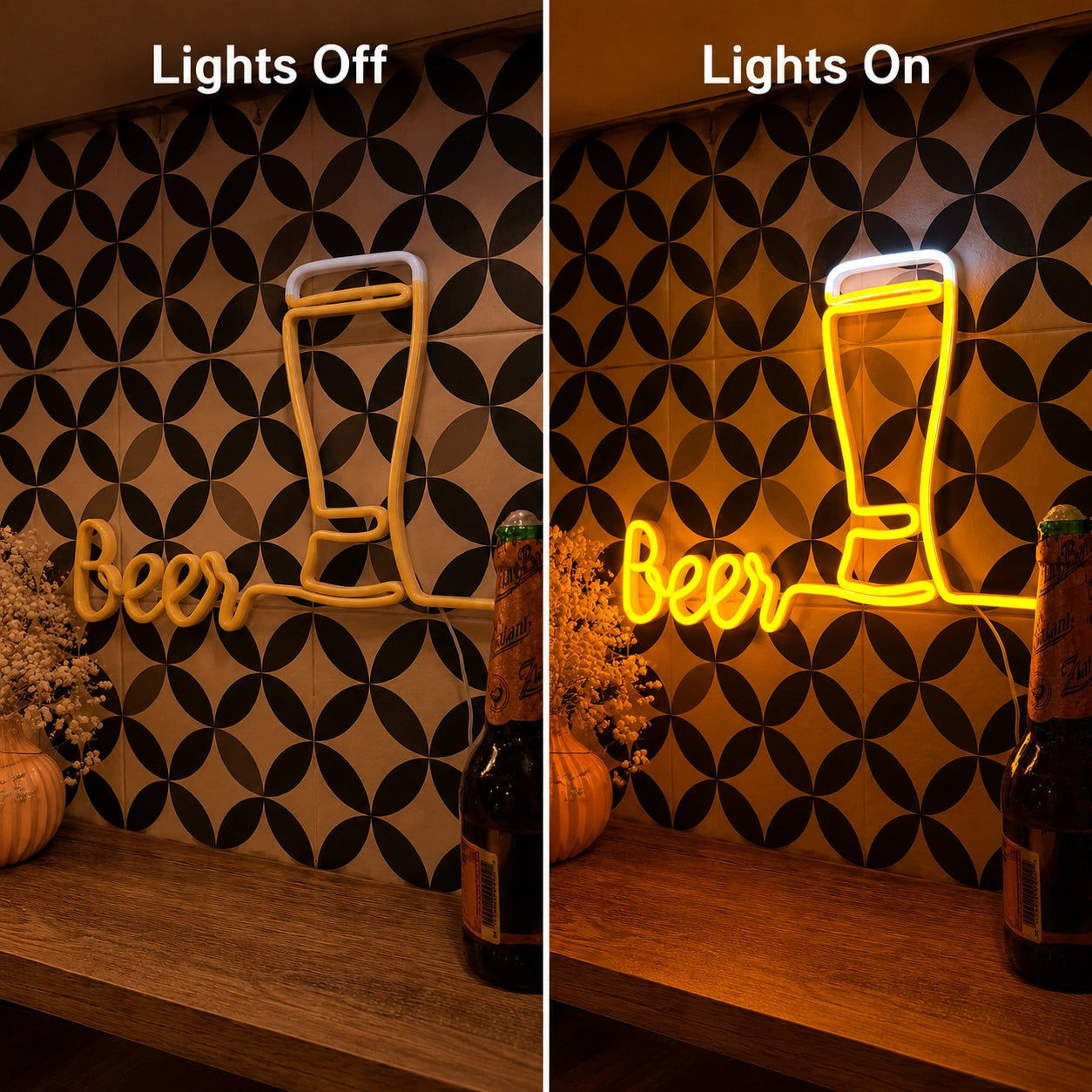 Beer LED Neon Sign - 06 Day Night Comparison