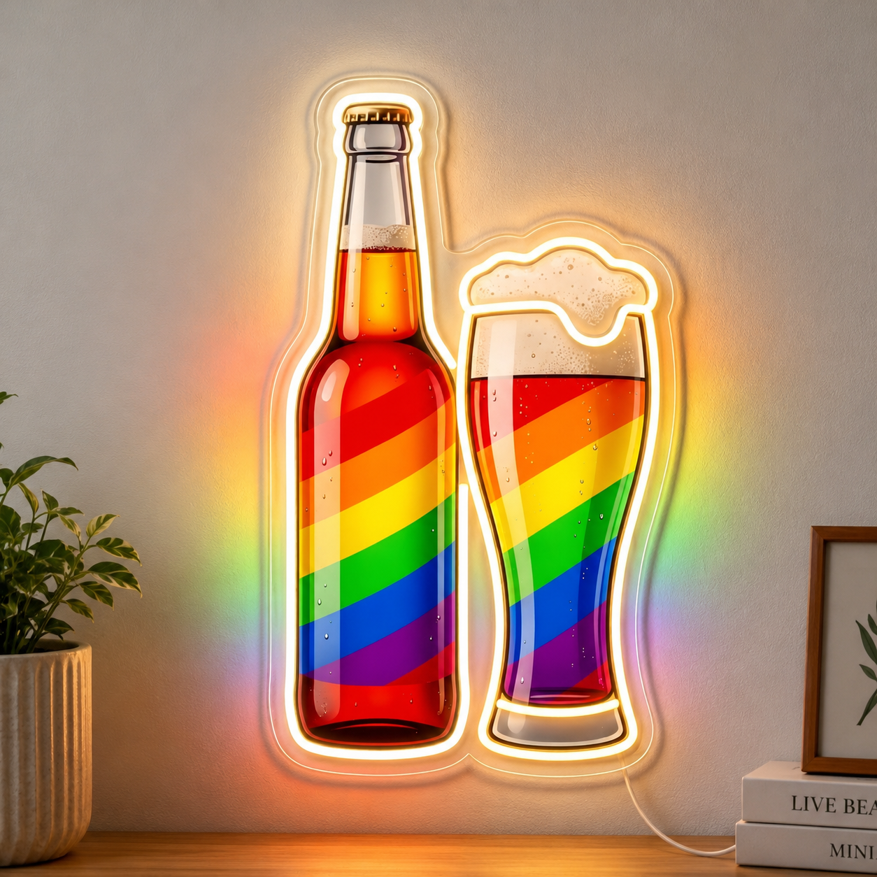 Beer LED Neon Sign Rainbow Beer Glass Neon Sign Beer Bar Sign Drink main product image