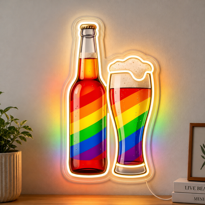 Beer LED Neon Sign Rainbow Beer Glass Neon Sign Beer Bar Sign Drink main product image