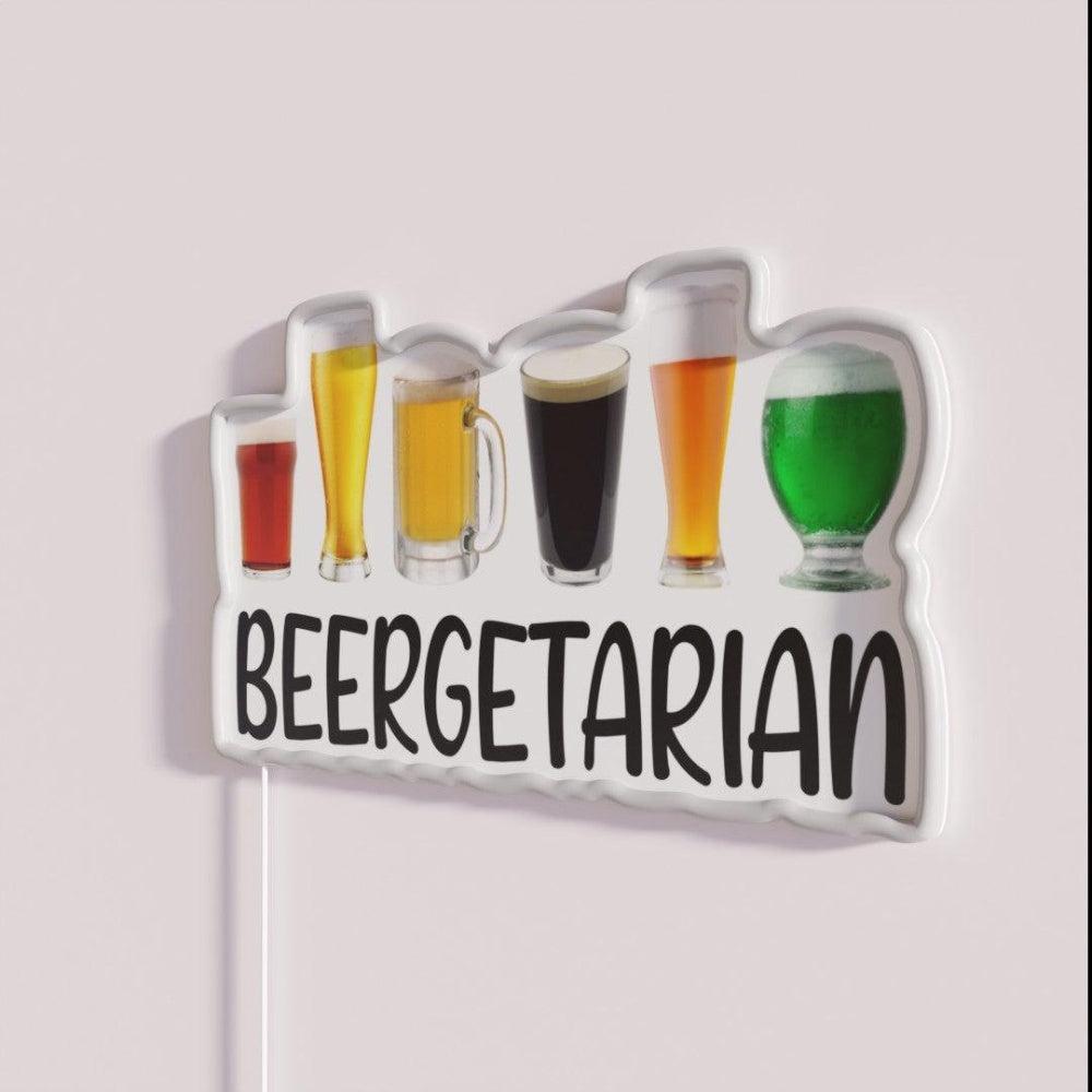 Beer Lover Beergetarian Funny Beer Brewing Rgb Led Neon Sign - Neon sign mounted on wall in room