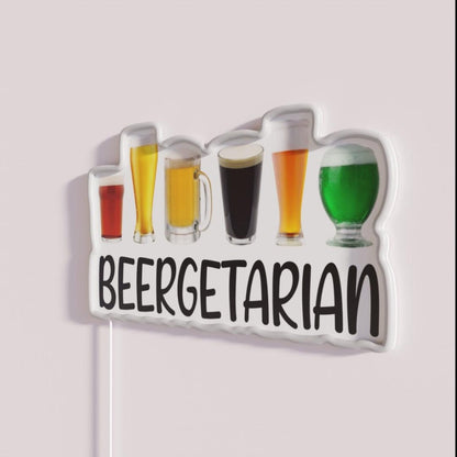 Beer Lover Beergetarian Funny Beer Brewing Rgb Led Neon Sign - Neon sign mounted on wall in room