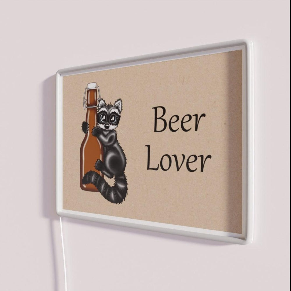 Beer Lover Racoon Rgb Led Neon Sign - Neon sign mounted on wall in room