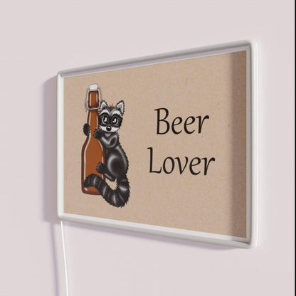 Beer Lover Racoon Rgb Led Neon Sign - Neon sign mounted on wall in room