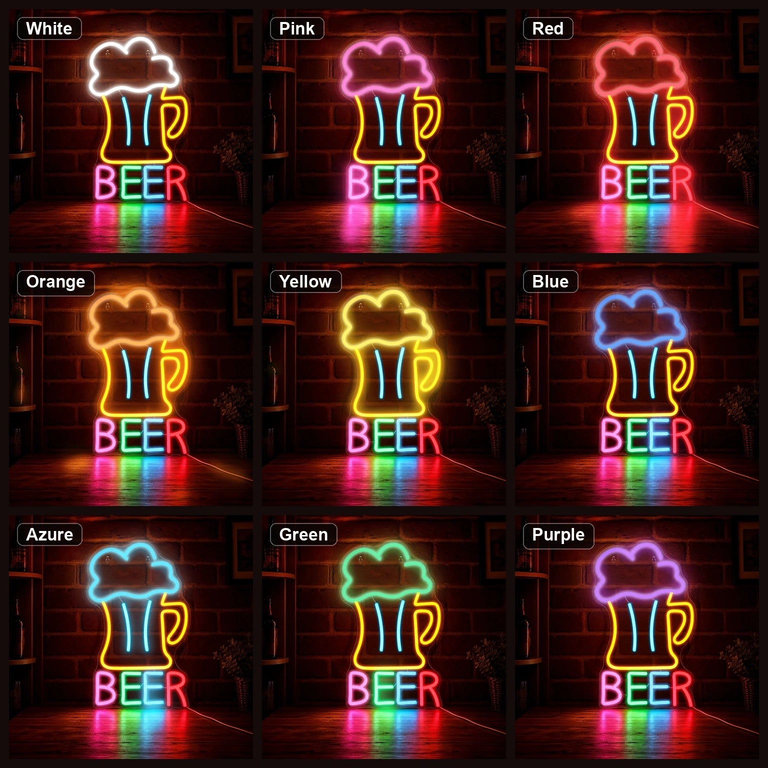 Beer Man Cave LED Neon Sign color grid