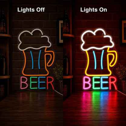 Beer Man Cave LED Neon Sign day and night comparison