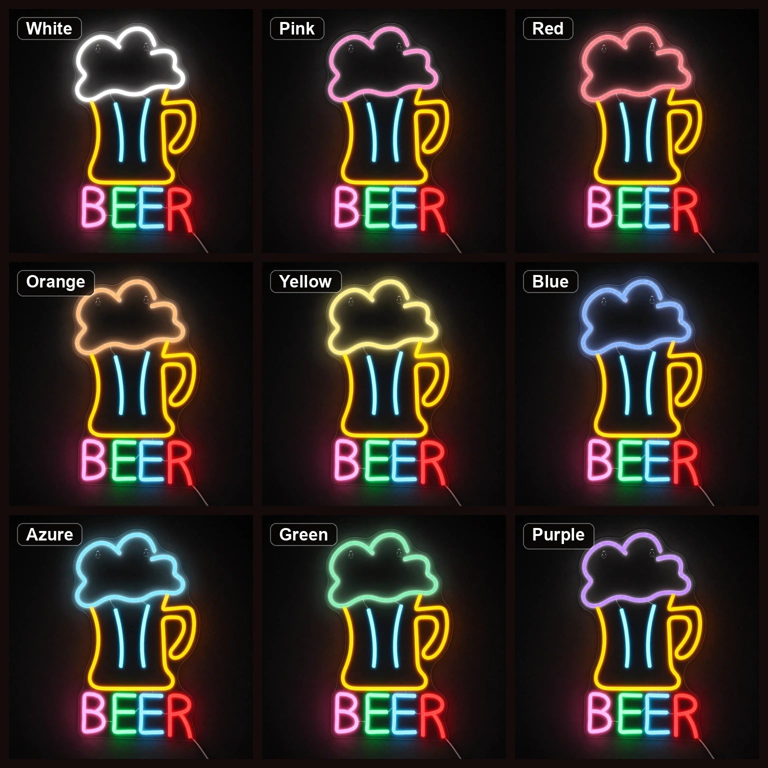 Beer Man Cave LED Neon Sign Home Garage Wall Decoration color grid
