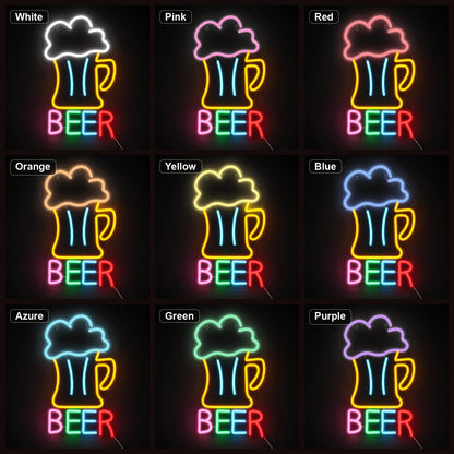 Beer Man Cave LED Neon Sign Home Garage Wall Decoration color grid