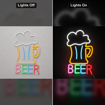 Beer Man Cave LED Neon Sign Home Garage Wall Decoration day and night comparison