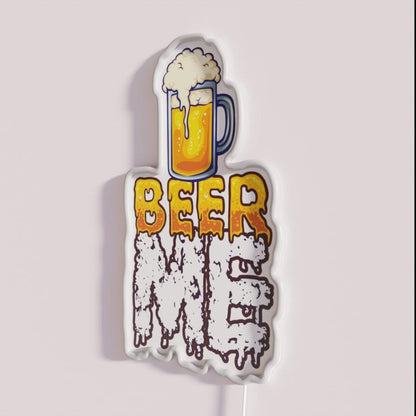 Beer Me Cold Glass Of Beer Rgb Led Neon Sign - Neon sign mounted on wall in room