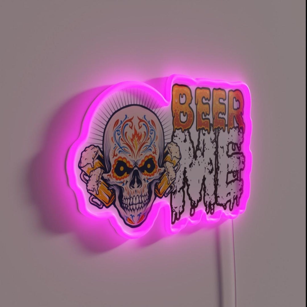 Beer Me Day Of The Dead Skull Rgb Led Neon Sign - LED neon sign close-up detail