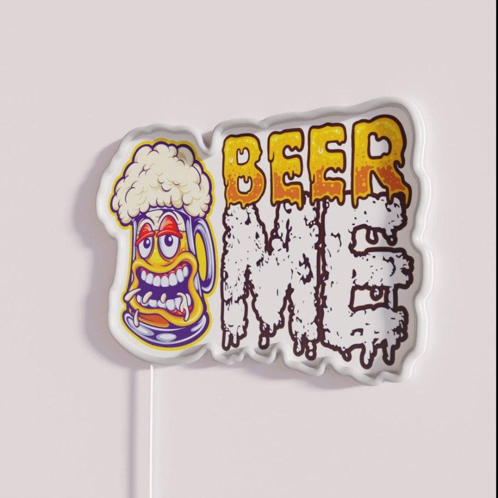 Beer Me Drunken Mug Of Beer Rgb Led Neon Sign - Neon sign mounted on wall in room