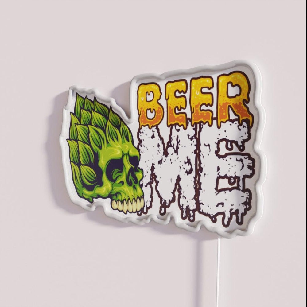 Beer Me Hops Skull Rgb Led Neon Sign - Neon sign mounted on wall in room