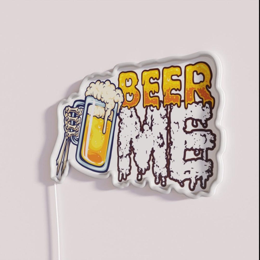 Beer Me Skeleton Hand With Brew Rgb Led Neon Sign - Neon sign mounted on wall in room