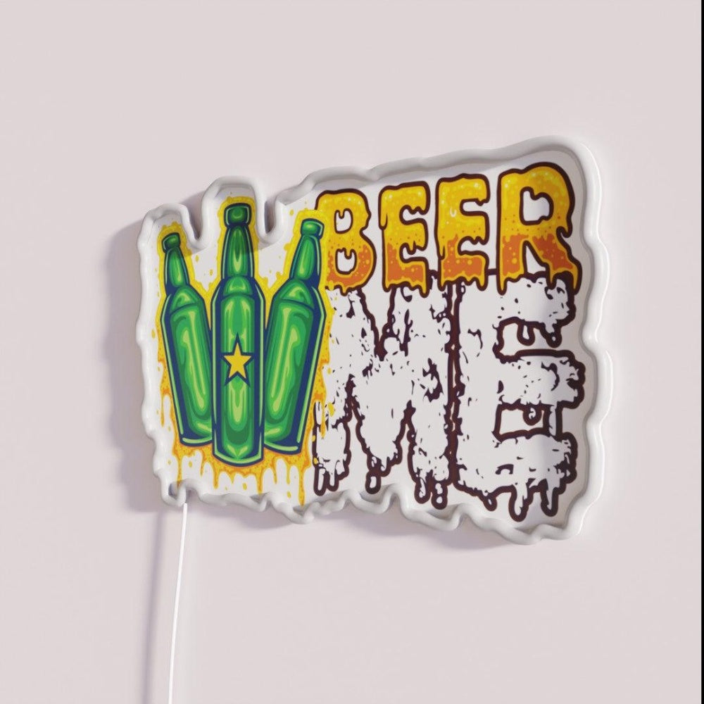 Beer Me Three Bottles Rgb Led Neon Sign - Neon sign mounted on wall in room
