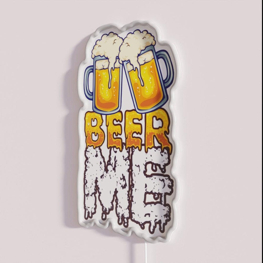 Beer Me Two Glasses Rgb Led Neon Sign - Neon sign mounted on wall in room