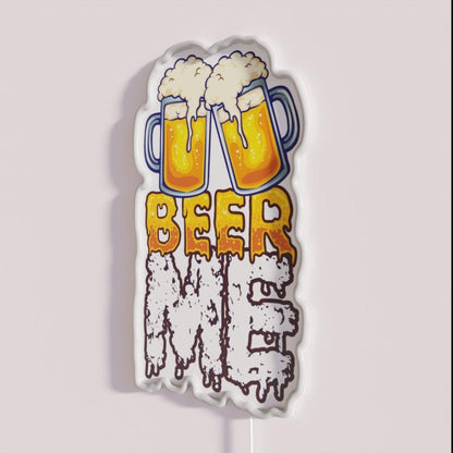 Beer Me Two Glasses Rgb Led Neon Sign - Neon sign mounted on wall in room