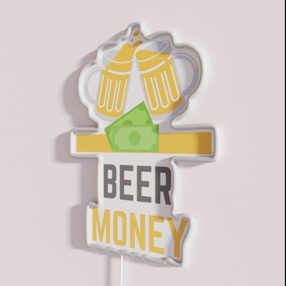 Beer Money Rgb Led Neon Sign - Neon sign mounted on wall in room
