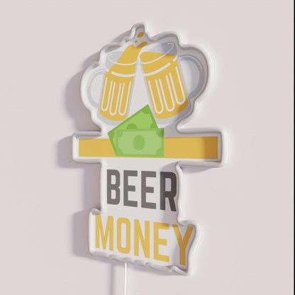 Beer Money Rgb Led Neon Sign - Neon sign mounted on wall in room