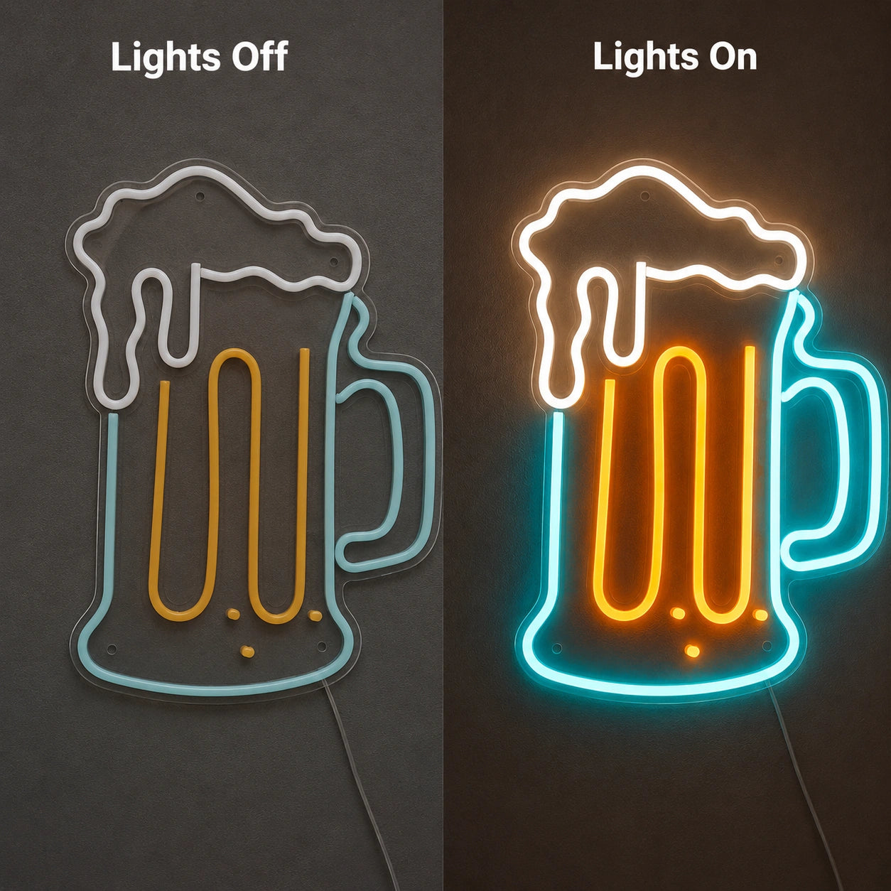 Beer Mug Neon Sign LED Neon Sign day and night comparison
