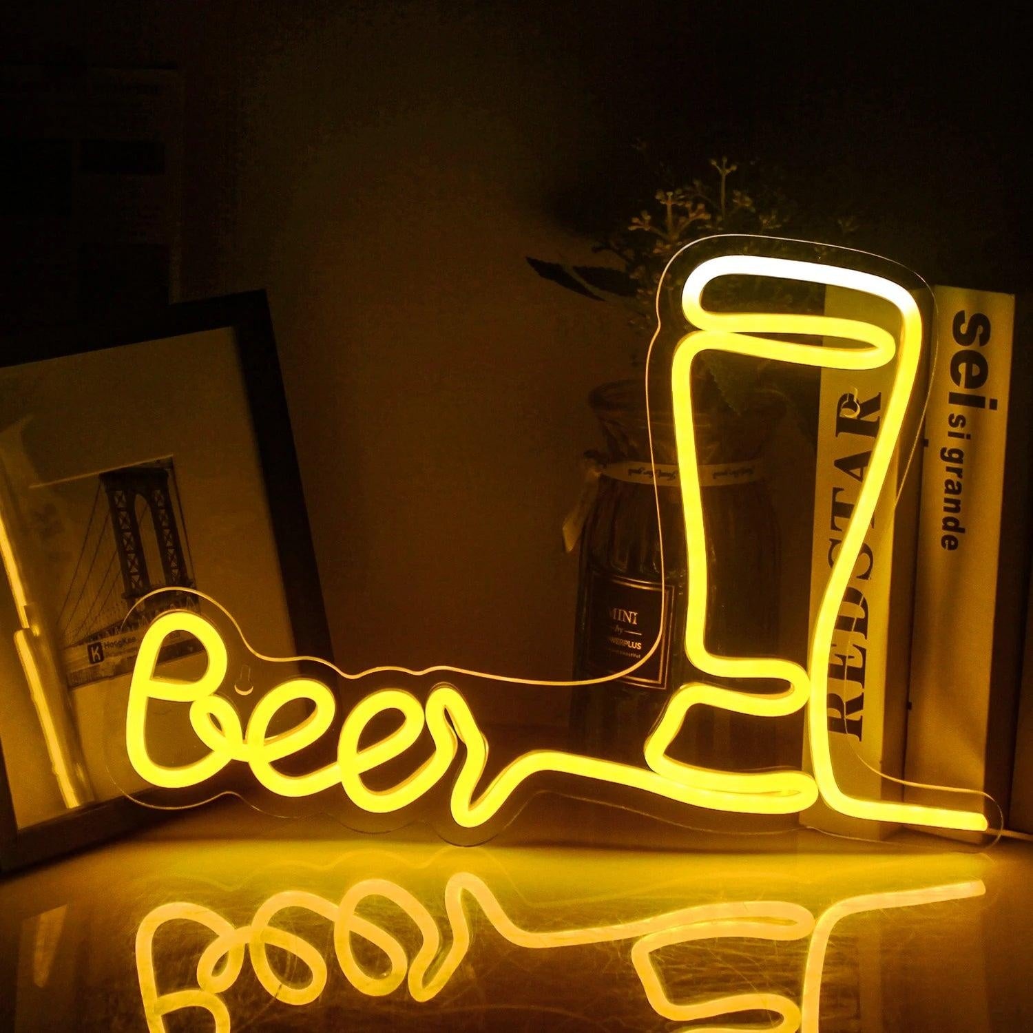 Beer Mug Text Yellow Led Neon Sign 5v Usb Indoor Bar Home Decor | Shineneon