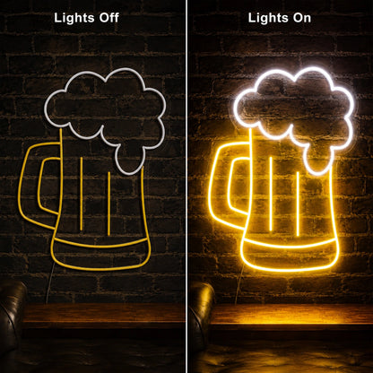 Beer Mug Wall LED Neon Sign day and night comparison