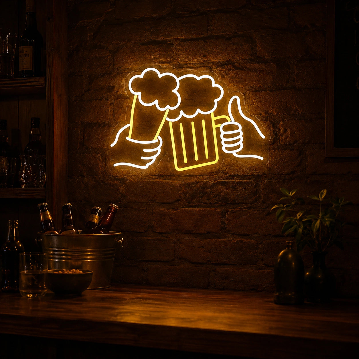 Beer Mugs Thumbs Up LED Neon Sign real lifestyle scene