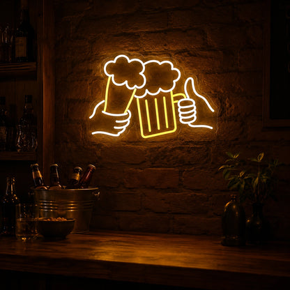 Beer Mugs Thumbs Up LED Neon Sign real lifestyle scene
