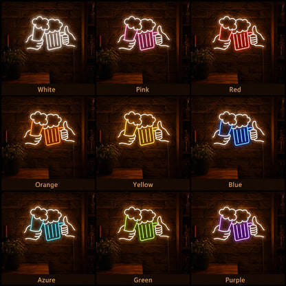 Beer Mugs Thumbs Up LED Neon Sign day and night comparison