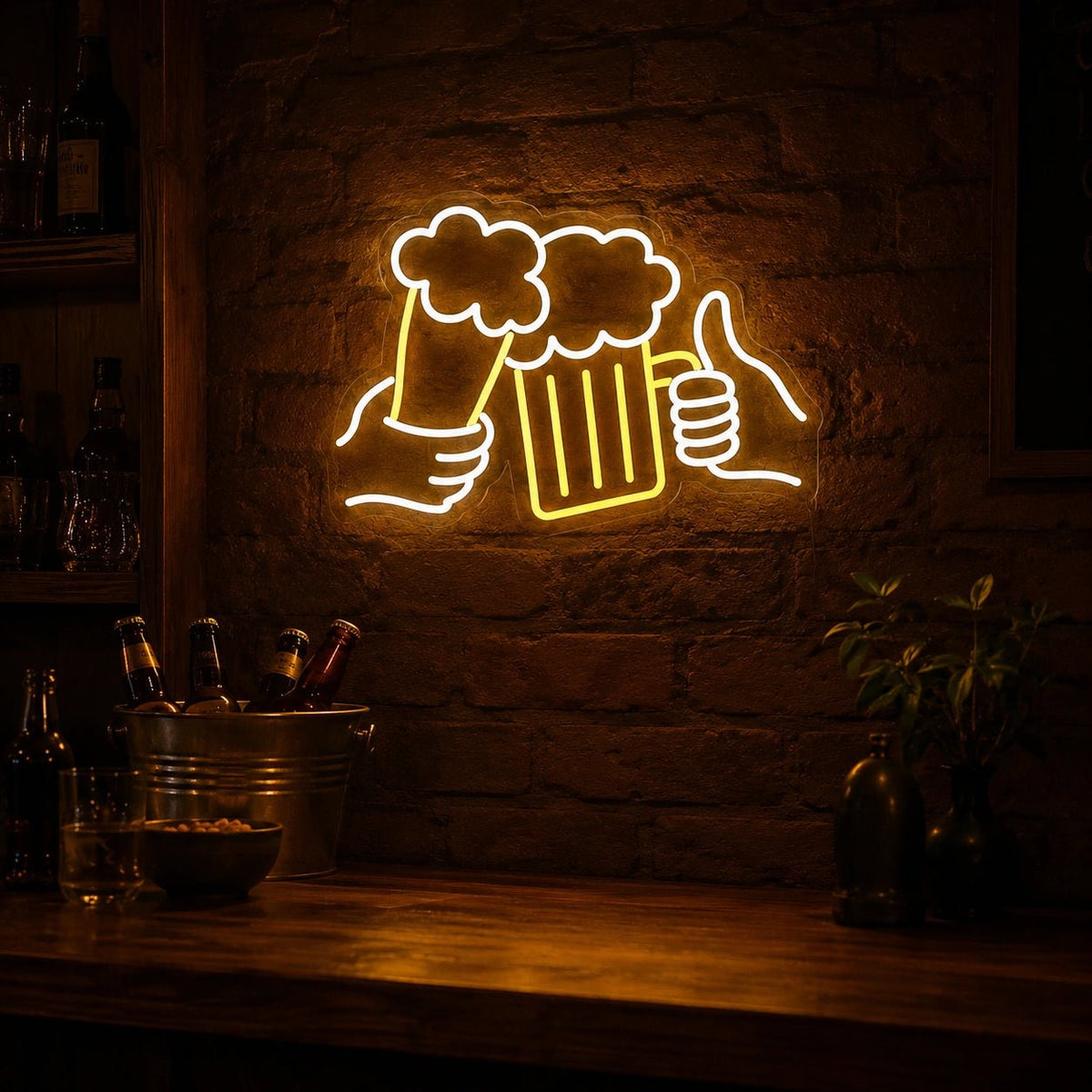 Beer Mugs Thumbs Up LED Neon Sign - Shineneon