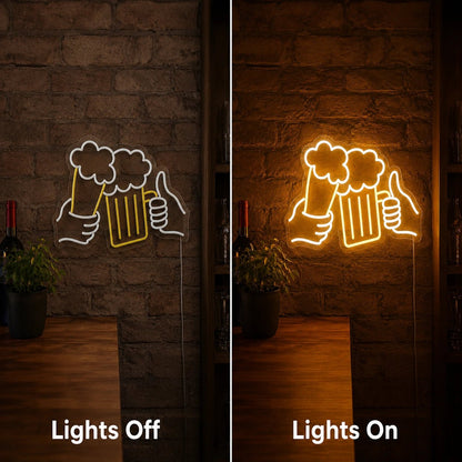 Beer Mugs Thumbs Up LED Neon Sign - Shineneon