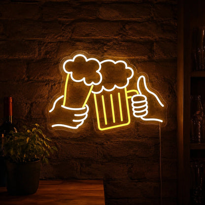 Beer Mugs Thumbs Up LED Neon Sign - Shineneon