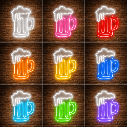 Beer Neon Sign Beer Mug LED Neon Light Bar Wall Decor Pub LED Neon Sign color grid