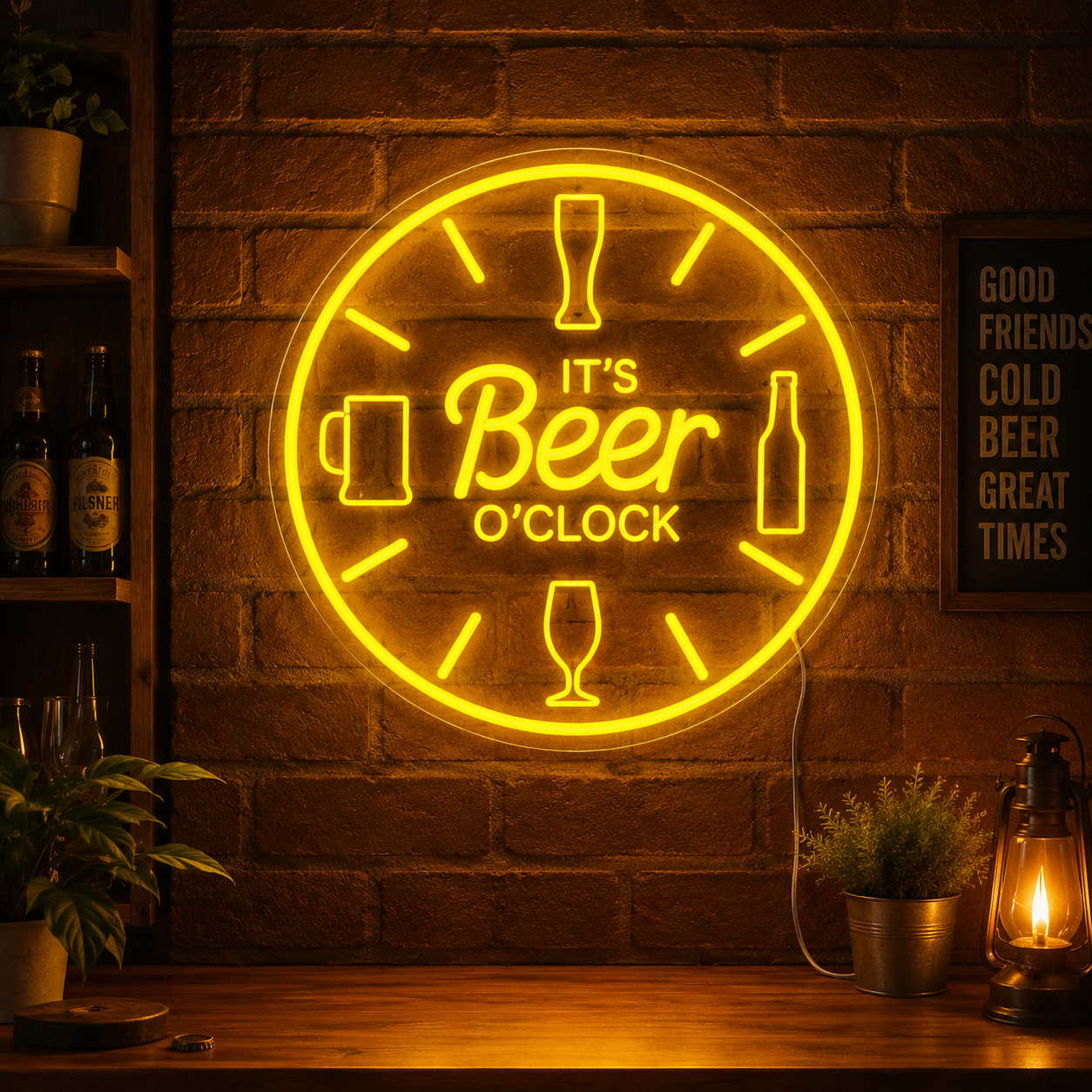 Beer O Clock LED Neon Wall Sign Rustic Bar Decor Man Cave Wall Art LED Neon Sign main product image