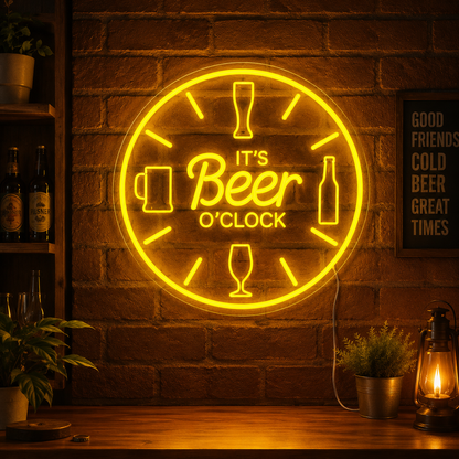 Beer O Clock LED Neon Wall Sign Rustic Bar Decor Man Cave Wall Art LED Neon Sign main product image
