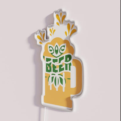 Beer Orange Mug Rgb Led Neon Sign - Neon sign mounted on wall in room