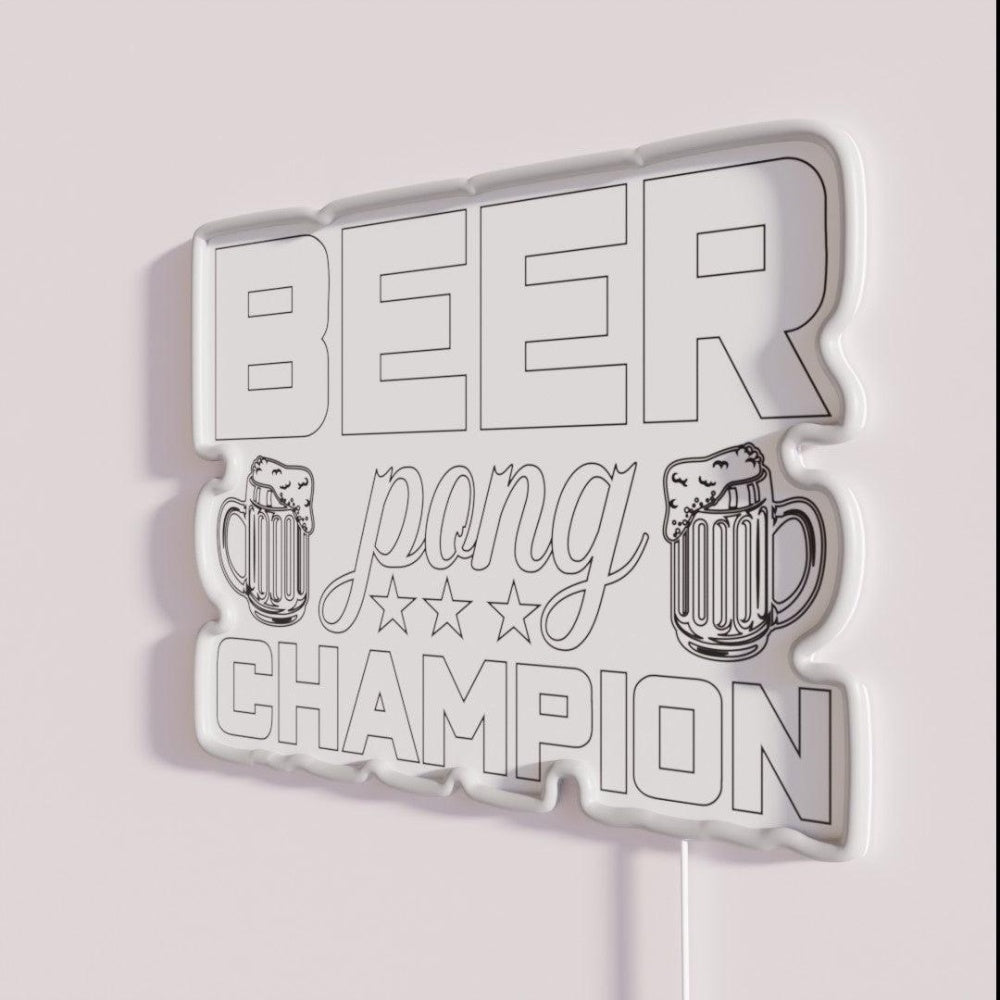 Beer Pong Champion Drinking Game Master Rgb Led Neon Sign - Neon sign mounted on wall in room