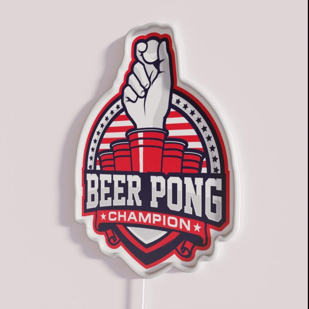 Beer Pong Champion Rgb Led Neon Sign - Neon sign mounted on wall in room