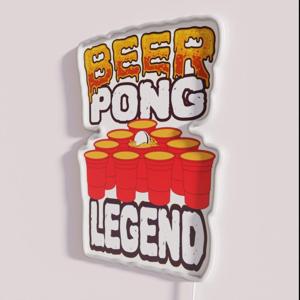 Beer Pong Legend Rgb Led Neon Sign - Neon sign mounted on wall in room