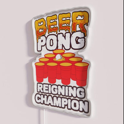 Beer Pong Reigning Champion Rgb Led Neon Sign - Neon sign mounted on wall in room
