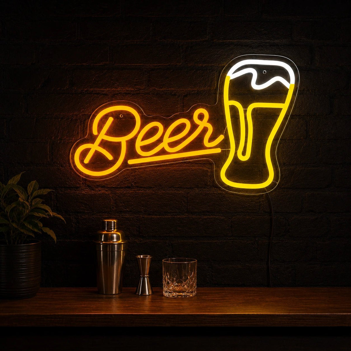 Beer Script Pint Glass LED Neon Sign - Shineneon